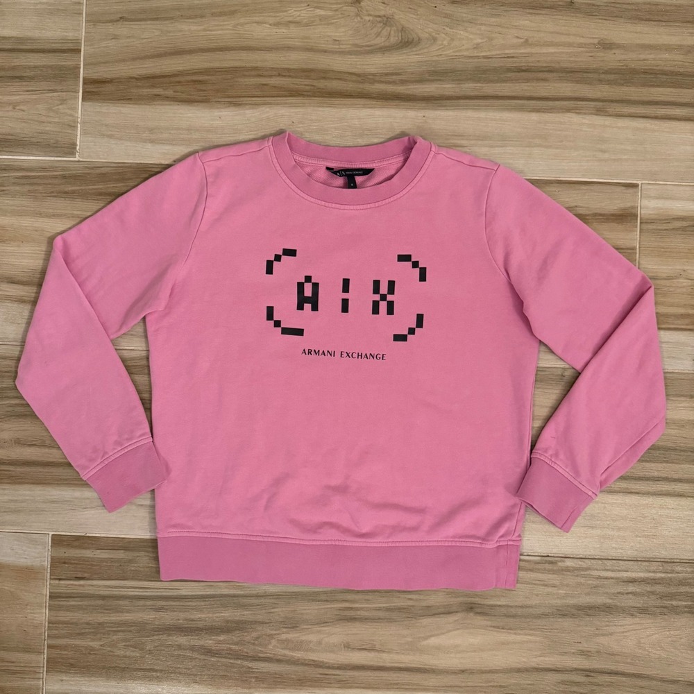 Armani Exchange Pink Pixel Logo Crewneck Sweatshirt 7VYMFH YJP1Z Mens Size M